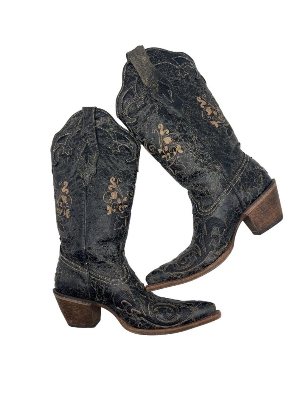 Corral Vintage Snip-Toe Embroidered Lizard Leather Western Boots – Women’s 6.5